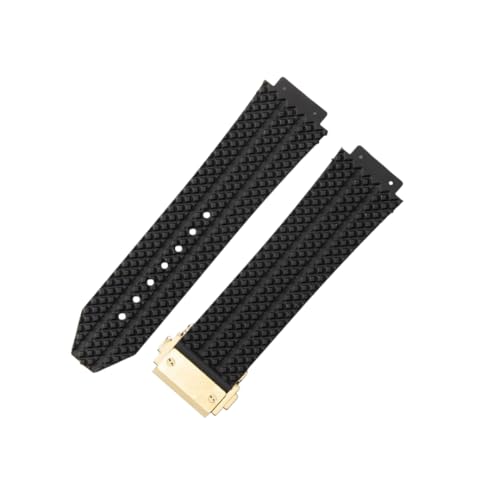 ROUREOX Silikon-Uhrarmband Kautschukersatzarmband für Hublot Big Bang-Schwarz + Gold Schnalle 26 * 19 * 22mm von ROUREOX