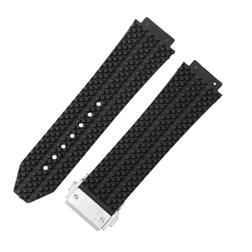 ROUREOX Silikon-Uhrarmband Kautschukersatzarmband für Hublot Big Bang-Schwarz + Silber Schnalle 26 * 19 * 22mm von ROUREOX