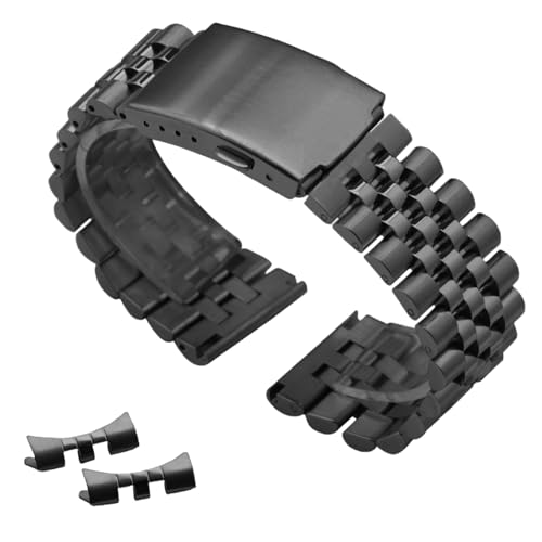 ROUREOX Universal 5-Perlen Edelstahl Uhrarmband, Metall Uhrarmband Gebogenes & Gerades Ende für Rolex/Omega/Breitling/Seiko-Schwarz 22MM von ROUREOX