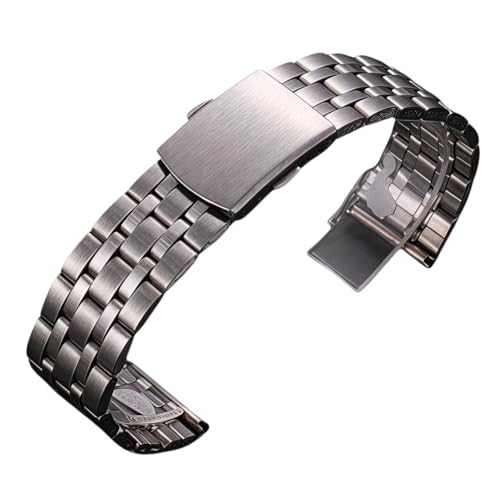 ROUREOX Universelles 316L Edelstahl-Uhrenarmband, Flaches Stahlband, Damen & Herren Uhrenkette-5-Perlen Silber 20MM von ROUREOX