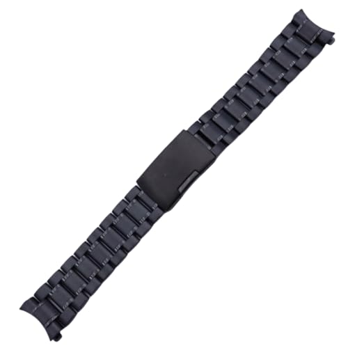 ROUREOX Universelles 5-Perlen-Armband Massiver Stahl, Metallarmband, Schmetterlingsverschluss, Gebogenes Ende, Uhrenzubehör-Schwarz 16MM von ROUREOX