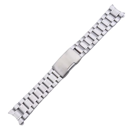 ROUREOX Universelles 5-Perlen-Armband Massiver Stahl, Metallarmband, Schmetterlingsverschluss, Gebogenes Ende, Uhrenzubehör-Silber 22MM von ROUREOX