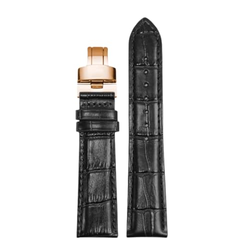 ROUREOX Verstellbares Echtes Leder Uhrarmband Klappverschluss Weiches Leder Uhrarmband Zubehör für TISSOT 1853 Le Locle Stylis-T T410 Carson T410-Schwarz + Roségold 20mm von ROUREOX