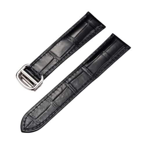 ROUREOX Verstellbares Echtleder-Uhrenarmband Mit Faltschließe Ersatz-Leder-Uhrenarmband Zubehör für CARTIER RONDE SOLO DE CARTIER-Schwarz + Silber 18mm von ROUREOX