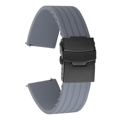 ROUREOX Verstellbares Glattes Silikon-Armband Bequemer Schnellverschluss für Uhren-Grau + Schwarze Schnalle 20mm von ROUREOX