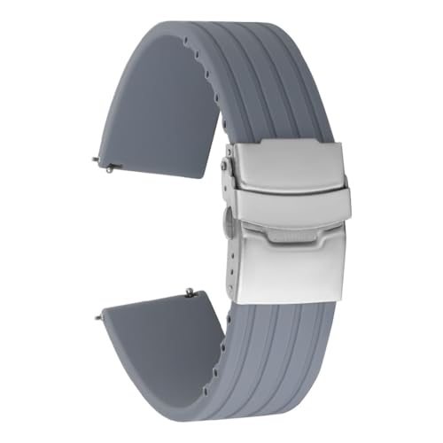 ROUREOX Verstellbares Glattes Silikon-Armband Bequemer Schnellverschluss für Uhren-Grau + Silber Schnalle 20mm von ROUREOX