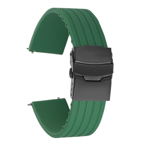 ROUREOX Verstellbares Glattes Silikon-Armband Bequemer Schnellverschluss für Uhren-Grün + Schwarz Schnalle 22mm von ROUREOX