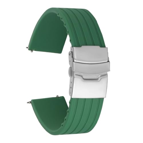 ROUREOX Verstellbares Glattes Silikon-Armband Bequemer Schnellverschluss für Uhren-Grün + Silber Schnalle 22mm von ROUREOX