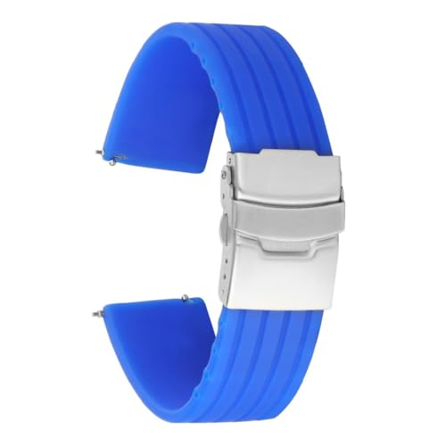 ROUREOX Verstellbares Glattes Silikon-Armband Bequemer Schnellverschluss für Uhren-Hellblau + Silber Schnalle 18mm von ROUREOX
