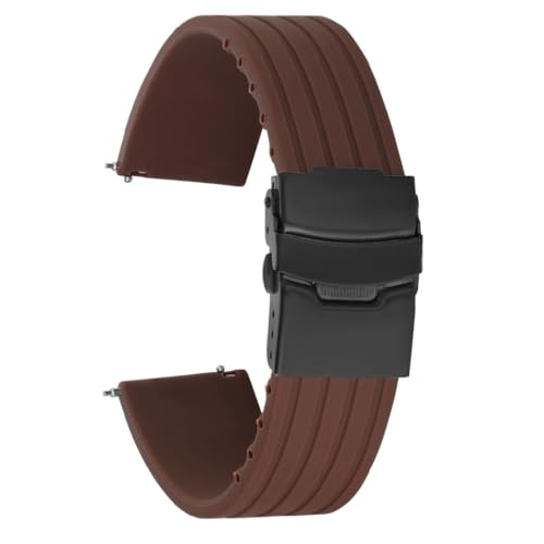 ROUREOX Verstellbares Glattes Silikon-Armband Bequemer Schnellverschluss für Uhren-Kaffee + Schwarze Schnalle 18mm von ROUREOX