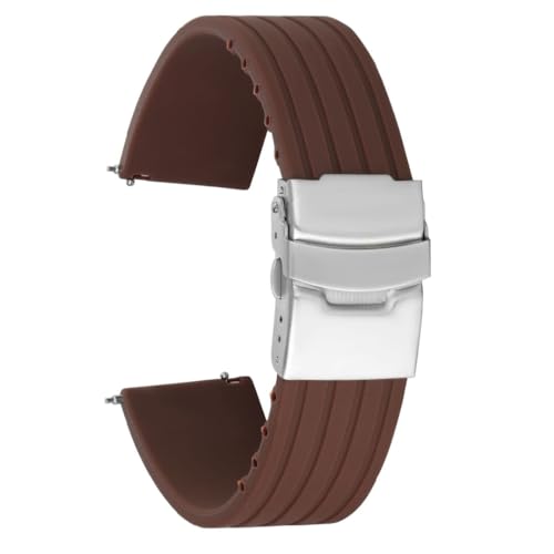 ROUREOX Verstellbares Glattes Silikon-Armband Bequemer Schnellverschluss für Uhren-Kaffee + Silber Schnalle 18mm von ROUREOX