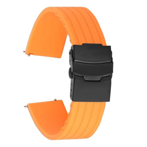 ROUREOX Verstellbares Glattes Silikon-Armband Bequemer Schnellverschluss für Uhren-Orange + Schwarze Schnalle 18mm von ROUREOX