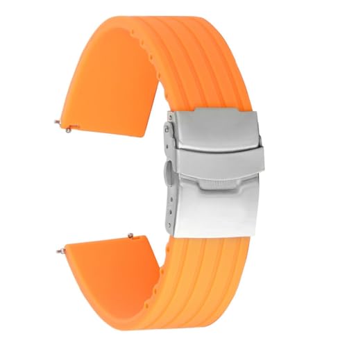 ROUREOX Verstellbares Glattes Silikon-Armband Bequemer Schnellverschluss für Uhren-Orange + Silber Schnalle 18mm von ROUREOX