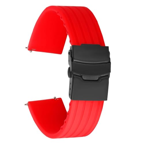 ROUREOX Verstellbares Glattes Silikon-Armband Bequemer Schnellverschluss für Uhren-Rote + Schwarze Schnalle 20mm von ROUREOX