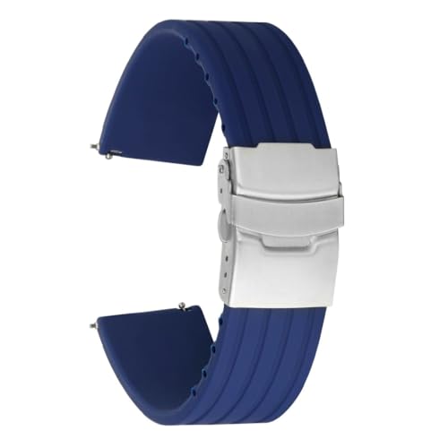 ROUREOX Verstellbares Glattes Silikon-Armband Bequemer Schnellverschluss für Uhren-Tiefblau + Silberschlüssel 24mm von ROUREOX