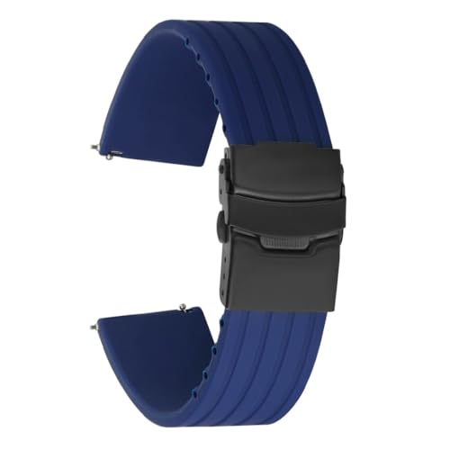 ROUREOX Verstellbares Glattes Silikon-Armband Bequemer Schnellverschluss für Uhren-Tiefblaue + Schwarze Schnalle 20mm von ROUREOX
