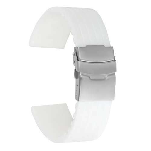 ROUREOX Verstellbares Glattes Silikon-Armband Bequemer Schnellverschluss für Uhren-Weiß + Silber Schnalle 18mm von ROUREOX