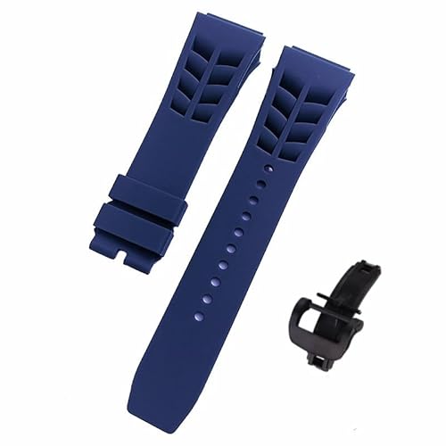 ROUREOX Verstellbares Sport Armband, Wasserdicht & Schweißresistent aus Silikon für Richard Mille-Deepblue + Schwarzr Knopf 25mm von ROUREOX
