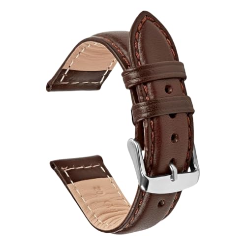 ROUREOX Vintage Uhrarmbänder Glattes Leder Halbstahlender Finish Armband Rostfreier Stahlverschluss-Dunkelbraun 24mm von ROUREOX