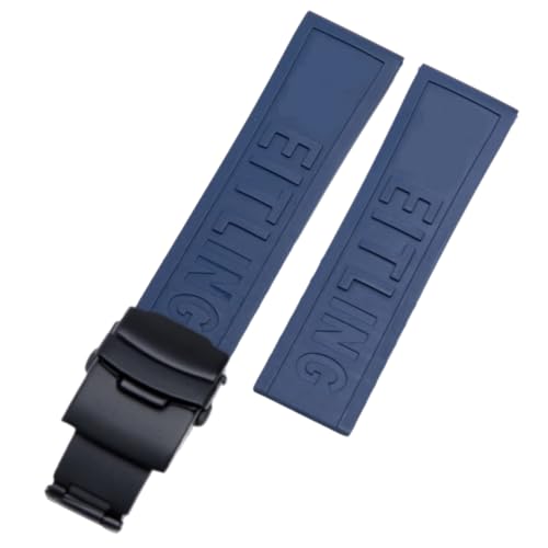 ROUREOX Wasserdichtes Silikon Armband, Ersatzarmband für Herren und Damen für Breitling Avenger Blackbird-Dunkelblaue + Schwarz Schnalle 24mm von ROUREOX