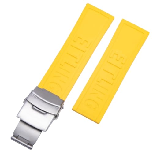 ROUREOX Wasserdichtes Silikon Armband, Ersatzarmband für Herren und Damen für Breitling Avenger Blackbird-Gelb + Silber Schnalle 20mm von ROUREOX