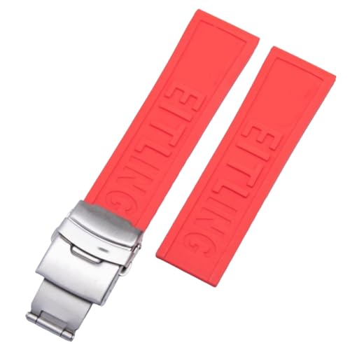 ROUREOX Wasserdichtes Silikon Armband, Ersatzarmband für Herren und Damen für Breitling Avenger Blackbird-Rot + Silber Schnalle 20mm von ROUREOX