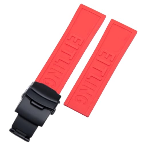 ROUREOX Wasserdichtes Silikon Armband, Ersatzarmband für Herren und Damen für Breitling Avenger Blackbird-Rote + Schwarz Schnalle 24mm von ROUREOX