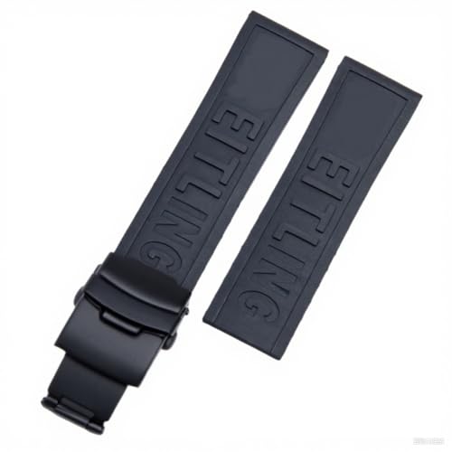 ROUREOX Wasserdichtes Silikon Armband, Ersatzarmband für Herren und Damen für Breitling Avenger Blackbird-Schwarz + Schwarz Schnalle 20mm von ROUREOX