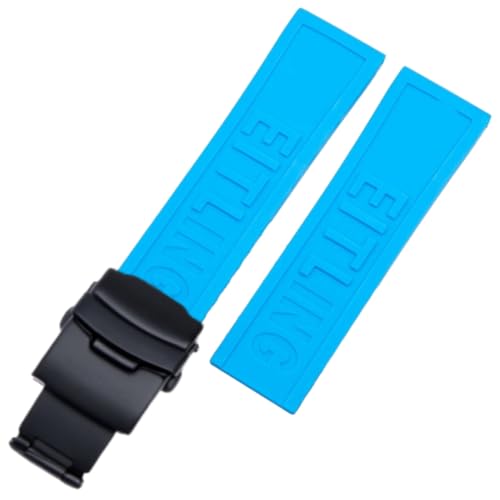 ROUREOX Wasserdichtes Silikon Armband, Ersatzarmband für Herren und Damen für Breitling Avenger Blackbird-Sky Blue + Schwarz Schnalle 22mm von ROUREOX
