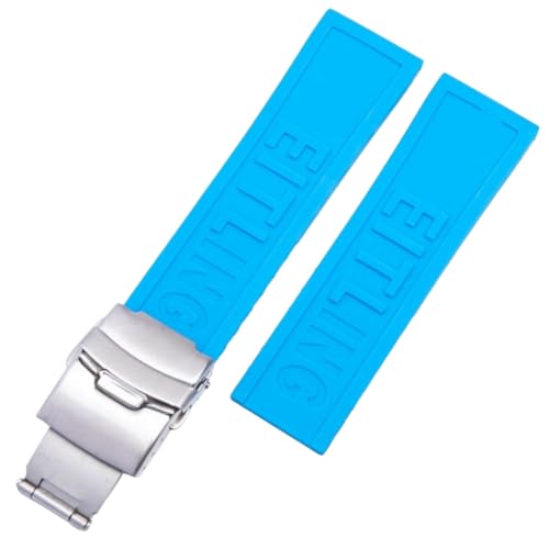 ROUREOX Wasserdichtes Silikon Armband, Ersatzarmband für Herren und Damen für Breitling Avenger Blackbird-Sky Blue + Silber Schnalle 22mm von ROUREOX