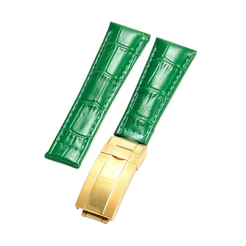 ROUREOX Weich Echtleder Ersatz-Uhrenarmband Glattleder Faltbuckle Uhrenarmband Faltverschluss für Rolex Cosmograph Daytona-Grün + Gold von ROUREOX