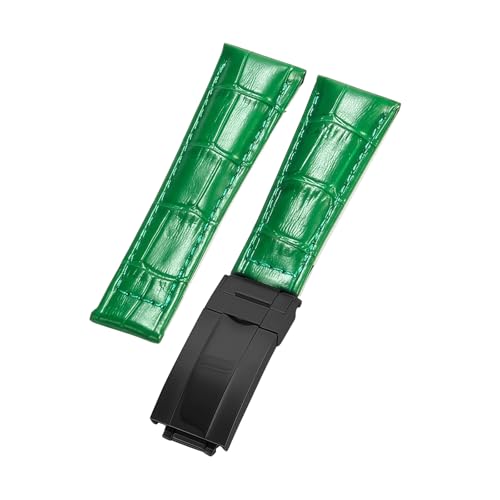 ROUREOX Weich Echtleder Ersatz-Uhrenarmband Glattleder Faltbuckle Uhrenarmband Faltverschluss für Rolex Cosmograph Daytona-Grün + Schwarz von ROUREOX