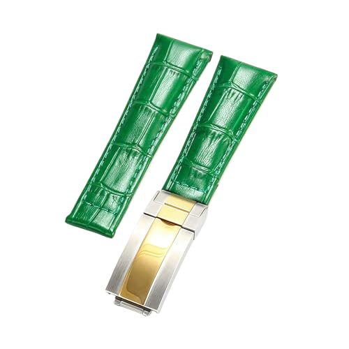 ROUREOX Weich Echtleder Ersatz-Uhrenarmband Glattleder Faltbuckle Uhrenarmband Faltverschluss für Rolex Cosmograph Daytona-Grün + Silber + Gold von ROUREOX