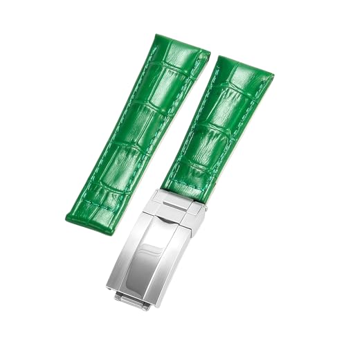 ROUREOX Weich Echtleder Ersatz-Uhrenarmband Glattleder Faltbuckle Uhrenarmband Faltverschluss für Rolex Cosmograph Daytona-Grün + Silber von ROUREOX