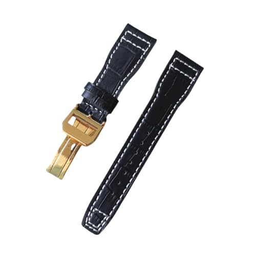 ROUREOX Weiches Echtes Leder-Uhrenarmband Edelstahlverschluss Schnellfreigabe Ersatzarmbänder für IWC Big Pilot Portugieser Automatic 7 Days-Schwarz + Gold + A von ROUREOX