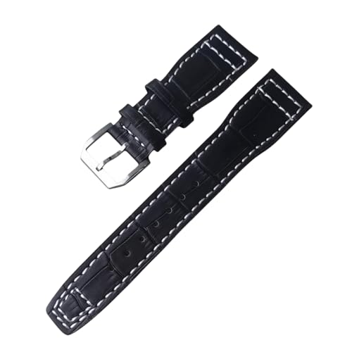 ROUREOX Weiches Echtes Leder-Uhrenarmband Edelstahlverschluss Schnellfreigabe Ersatzarmbänder für IWC Big Pilot Portugieser Automatic 7 Days-Schwarz + Silber + B von ROUREOX