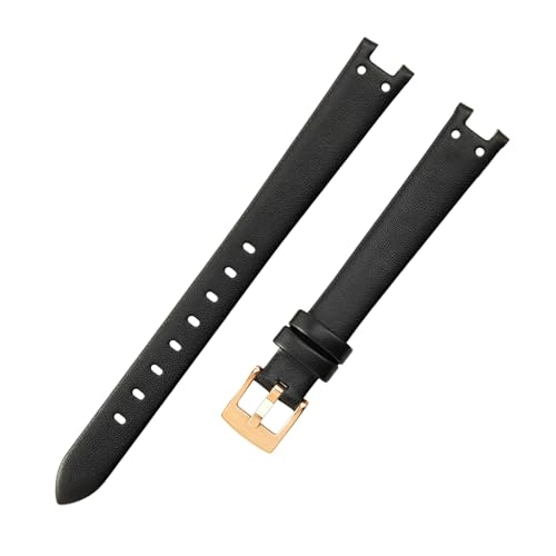 ROUREOX Weiches Echtleder-Uhrenband Ersatz Glattleder-Metall-Schloss Damen-Uhrenarmband für Anne KLEIN-Schwarz + Gold von ROUREOX