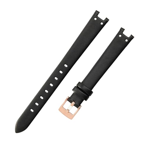 ROUREOX Weiches Echtleder-Uhrenband Ersatz Glattleder-Metall-Schloss Damen-Uhrenarmband für Anne KLEIN-Schwarz + Roségold von ROUREOX