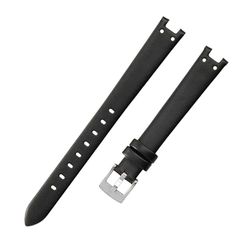 ROUREOX Weiches Echtleder-Uhrenband Ersatz Glattleder-Metall-Schloss Damen-Uhrenarmband für Anne KLEIN-Schwarz + Silber von ROUREOX