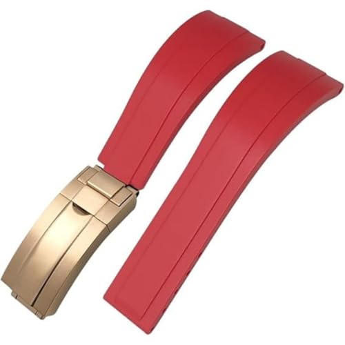 ROUREOX Weiches Silikon Armband für Herren mit Edelstahl-Druckknopf, Quick Release für Rolex Daytona Datejust Explorer-Rot + Rose Gold Schnalle 21mm von ROUREOX