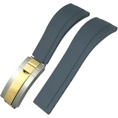 ROUREOX Weiches Silikon Armband für Herren mit Edelstahl-Druckknopf, Quick Release für Rolex Daytona Datejust-Grau + Zweifarbiges Gold 20mm von ROUREOX