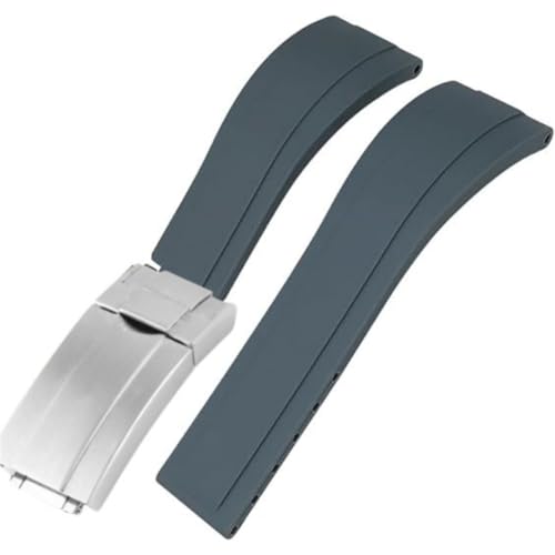 ROUREOX Weiches Silikon Armband für Herren mit Edelstahl-Druckknopf, Quick Release für Rolex Daytona GMT-Grau + Silber Schnalle + Matt 20mm von ROUREOX