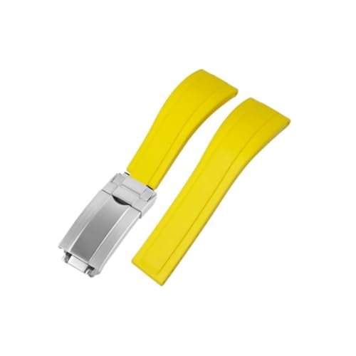 ROUREOX Weiches Silikon Armband für Herren mit Edelstahl-Druckknopf, Quick Release für Rolex Daytona GMT-Master-Gelb + Silber Schnalle + Poliert 21mm von ROUREOX