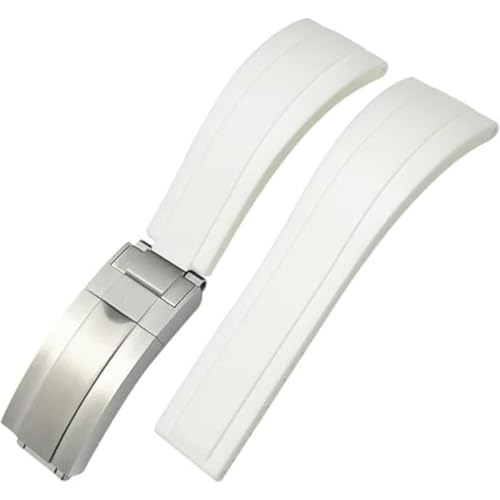 ROUREOX Weiches Silikon Armband für Herren mit Edelstahl-Druckknopf, Quick Release für Rolex Daytona GMT-Master II Dayjust-Weiß + Silber Schnalle + Matt 21mm von ROUREOX