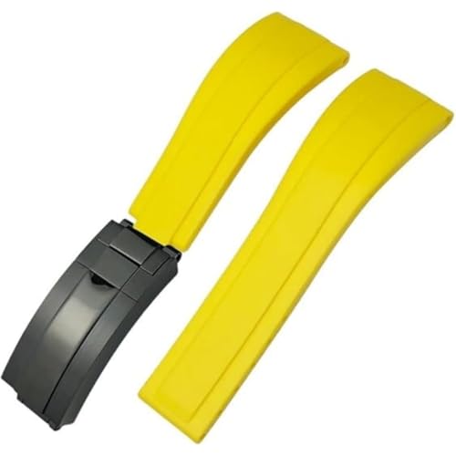 ROUREOX Weiches Silikon Armband für Herren mit Edelstahl-Druckknopf, Quick Release für Rolex Daytona GMT-Master II Deepsea-Gelb + Schwarz Schnalle 21mm von ROUREOX