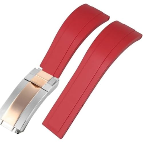 ROUREOX Weiches Silikon Armband für Herren mit Edelstahl-Druckknopf, Quick Release für Rolex Daytona GMT-Master II-Rot + Zweifarbiges Rose Gold 20mm von ROUREOX