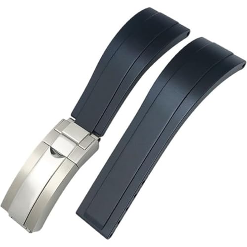 ROUREOX Weiches Silikon Armband für Herren mit Edelstahl-Druckknopf, Quick Release für Rolex Daytona Oyster Yacht-Master Sea-Dweller-Schwarz + Silber Schnalle + Poliert 20mm von ROUREOX