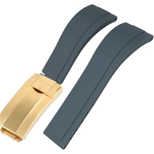 ROUREOX Weiches Silikon Armband für Herren mit Edelstahl-Druckknopf, Quick Release für Rolex Daytona Sea-Dweller-Grau + Goldene Schnalle 21mm von ROUREOX