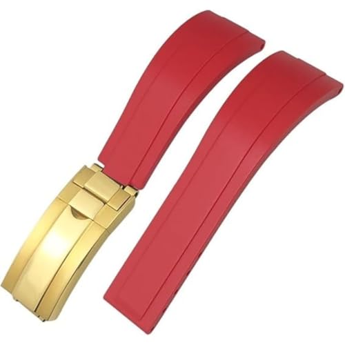 ROUREOX Weiches Silikon Armband für Herren mit Edelstahl-Druckknopf, Quick Release für Rolex Daytona Submariner Deepsea-Rot + Goldene Schnalle 20mm von ROUREOX