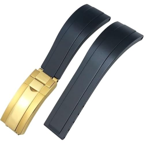 ROUREOX Weiches Silikon Armband für Herren mit Edelstahl-Druckknopf, Quick Release für Rolex Daytona Submariner GMT Yacht-Master-Schwarz + Goldene Schnalle 20mm von ROUREOX